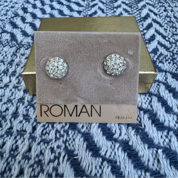 Roman Silver Crystal Stud Earrings - Picture 1 of 2